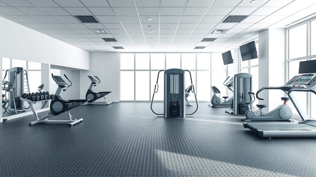 Clean gym floor with sanitized equipment and bright locker room area ready for morning members