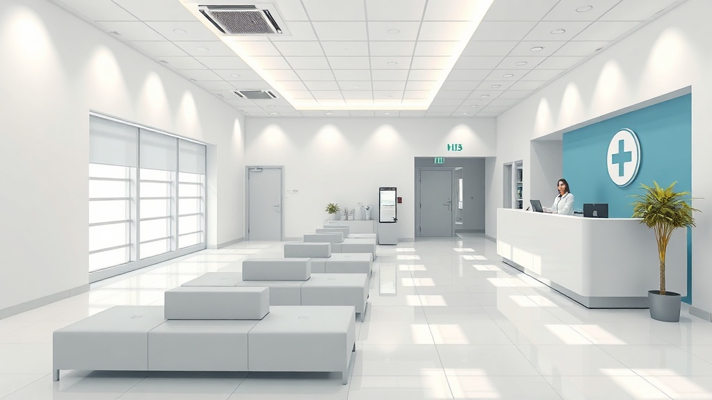 Clean and well-lit medical exam room with sanitized surfaces and organized equipment ready for patients